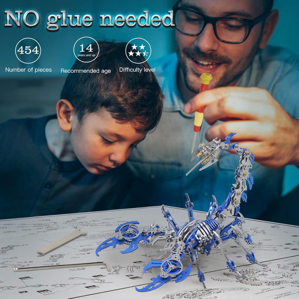 Scorpion 3D Metal Puzzles Kits for Adults Teens – 454 Pcs – Mechanical Assembly Models – 4 Hours to Build – Ideal for Gifts and Decorations (Blue)