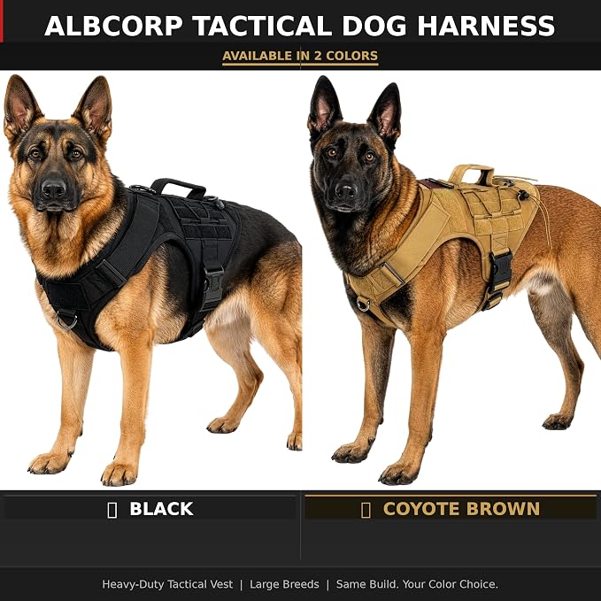 Tactical Dog Harness - Heavy Duty, No-Pull Training Vest for Large Breeds, Military Service Dog Vest with Front Leash Clip, Hook & Loop Panels, Padded Handle – Coyote Brown, Large