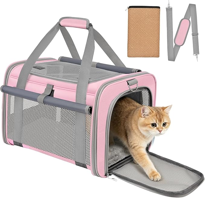 Soft Cat Carrier for Pets Up to 20 Lbs, Collapsible Cat Carrier Bag with Privacy Curtains, Airline Approved Small Pet Carrier for Small Medium Cats Dogs Puppy, Washable Soft Pet Travel Bag Dog Carrier