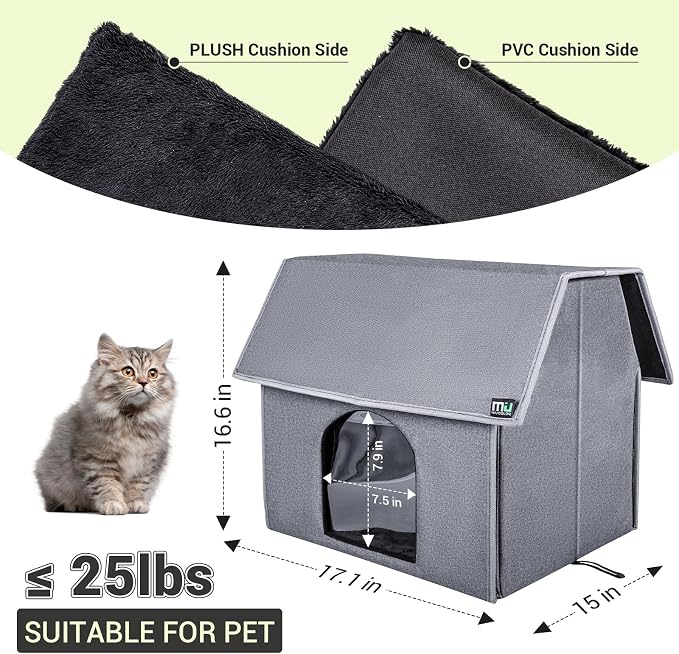 MIU Color Outdoor Cat House, Large Weatherproof Cat Houses for Outdoor Cats, Insulated Feral Cat Shelter with Removable Soft Mat, Easy to Assemble, 17.1" x 15" x 16.6" inch | Insulated Feral Cat Shelter with Removable Soft Mat, Easy to Assemble,17.1" x...