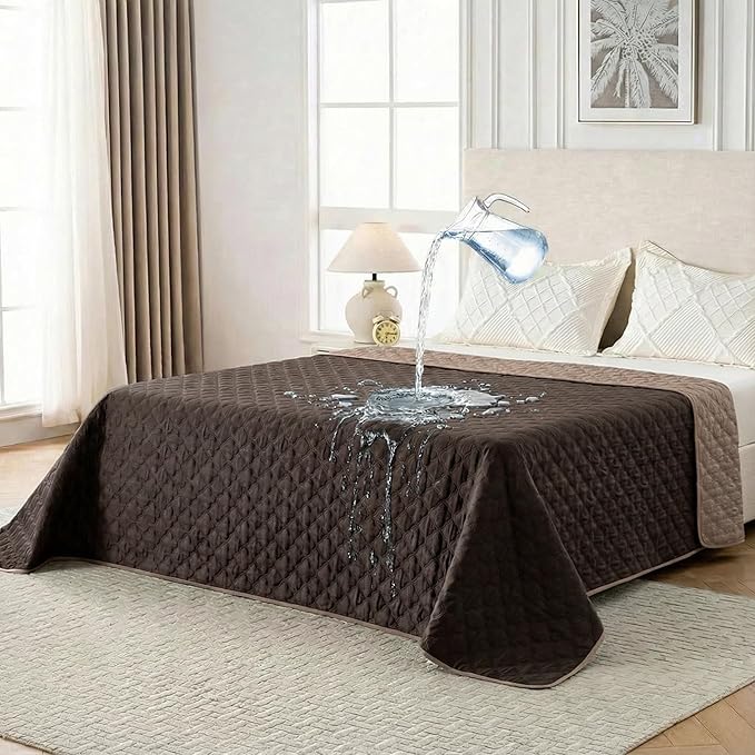 Waterproof Dog Blanket, Couch Cover for Dogs Washable, Reversible Dog Bed Cover, Couch Furniture Protector. (Dark＆Light Brown, 82 X 82 Inch - 1 Pack)