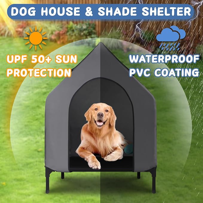 36" Dog House Outdoor for Medium Large Dogs Elevated Dog Shelter