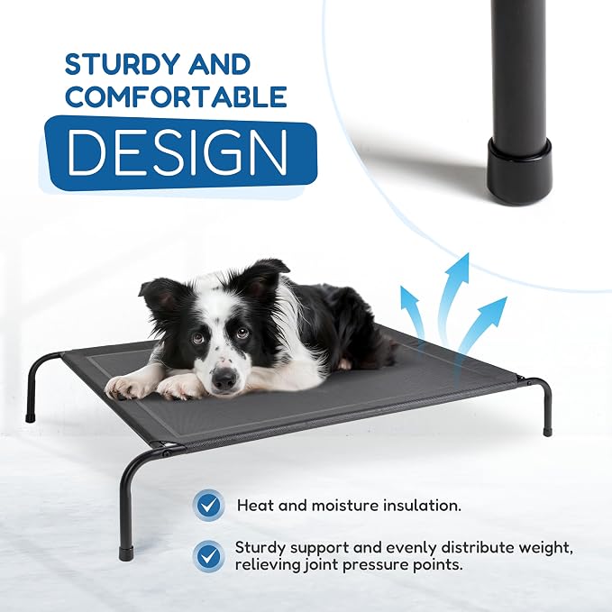 Cooling Elevated Dog Cot Bed Outdoor Raised Portable Dog Beds No-Slip Feet Portable Durable Pet Hammock Bed, 49x31.5x8 Inch, Black