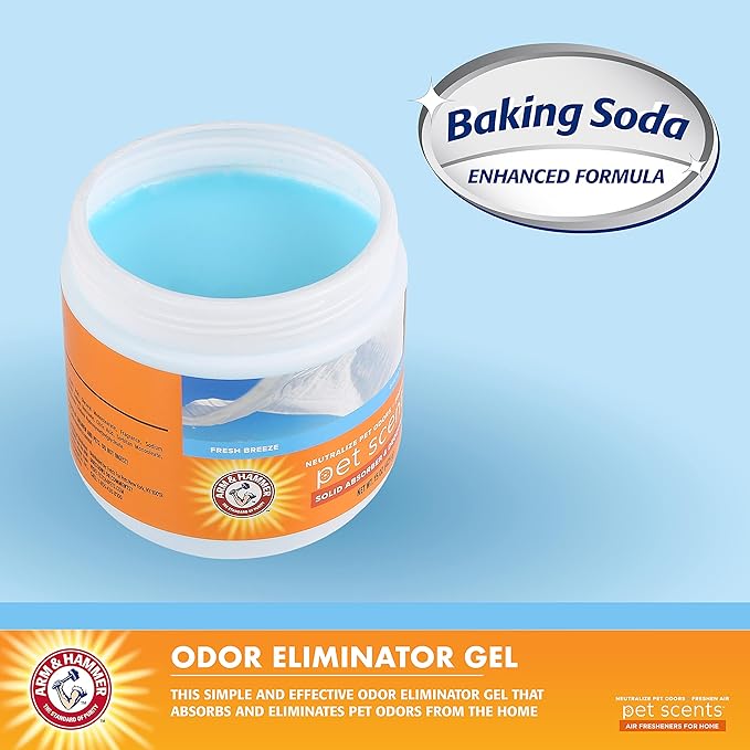 Arm & Hammer Pet Scents Gel Odor Eliminator,Solid Baking Soda Deodorizer for Pet Areas,Homes,Litter Boxes,and Rooms,Long-Lasting Odor Control,Fresh Breeze Scent,15 Oz,(Pack of 12)