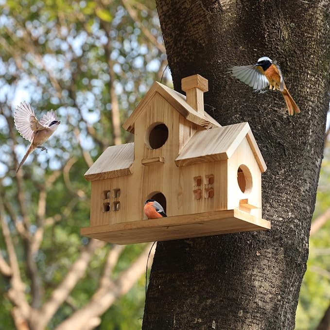 Bird House,Large Bird Houses for Outside,Hummingbird House,Bluebird Finch Wooden Hanging Birdhouse for Garden Wooden