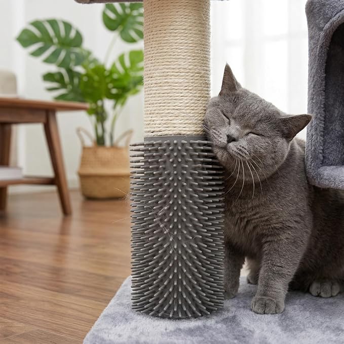 Cat Tree for Indoor Cat, with Cat Condo and Hammock, Grey | Cat Tree with Self-Grooming Brush and Toy Balls,Cat Tower with Scratching Posts