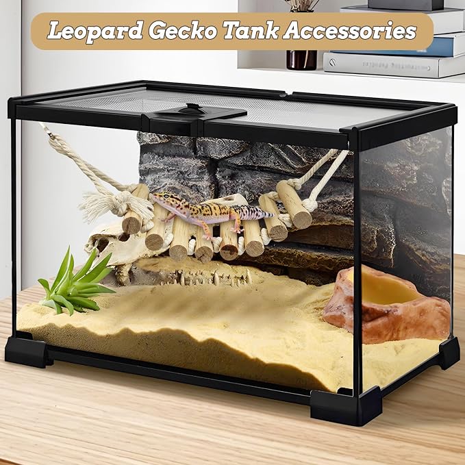 VCEPJH 2pcs Reptile Bridge Leopard Gecko Climbing Ladder Wooden Basking Lounger Reptile Tank Accessories for Hermit Crab Juvenile Bearded Dragon Chameleon Small Lizard Tree Frog and Turtle