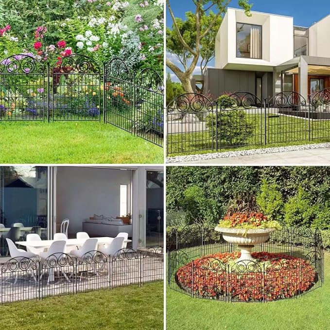 Getlay Tall Garden Fencing Animal Barrier with Gate, 32 Inch(H) 4 Panels Dog Fence Outdoor for Yard, Total Length 8.8 Ft Decorative Fence for Garden│Patented
