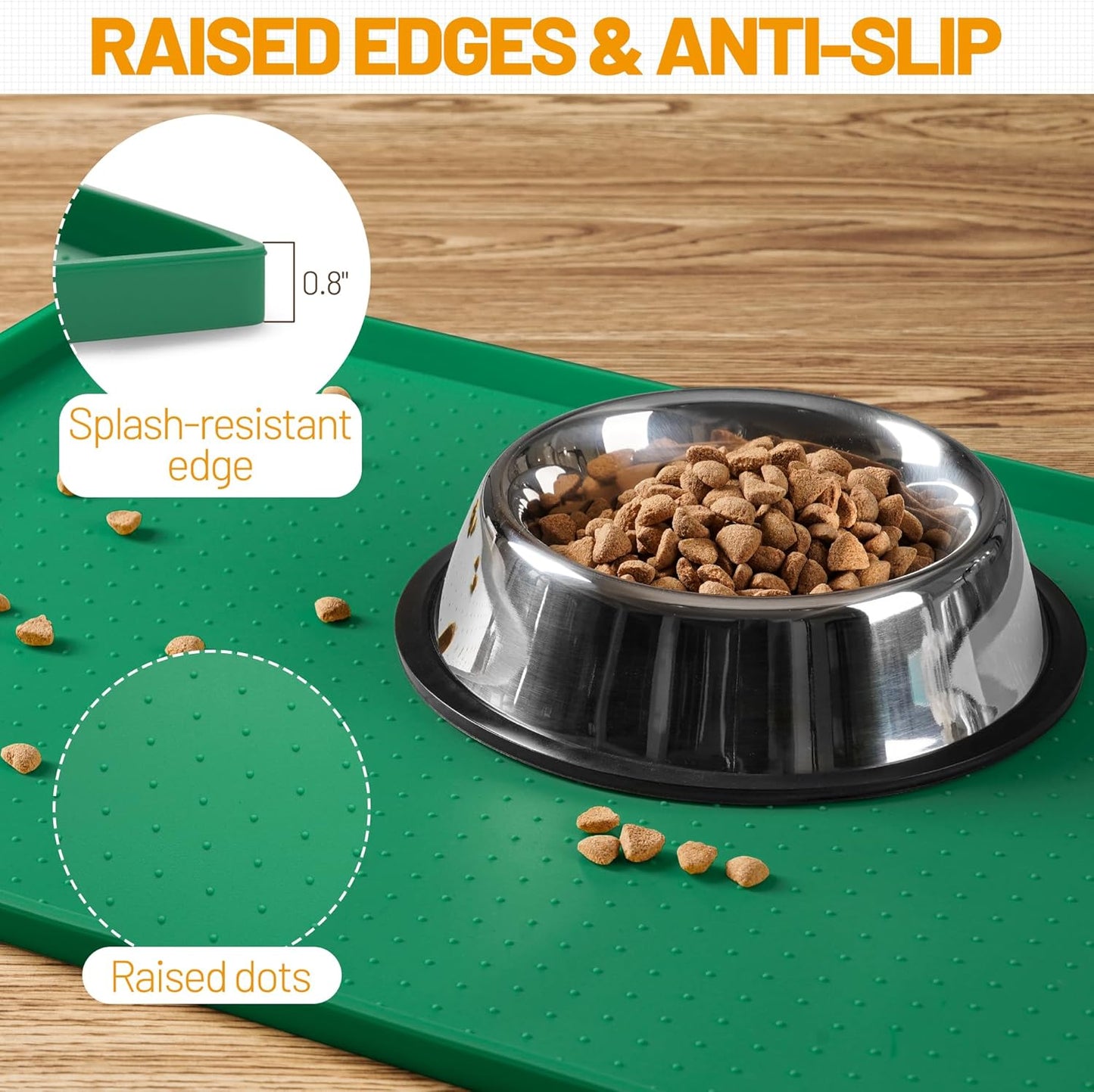 Hubulk Dog Feeding Mat,100% Waterproof Food Grade Silicone Pet Food and Water Bowl Placemat,Dishwasher, High Raised Edge to Prevent Spills,Nonslip Tray to Stop Messes on Floor（32"x24"x1.0",Hunter）