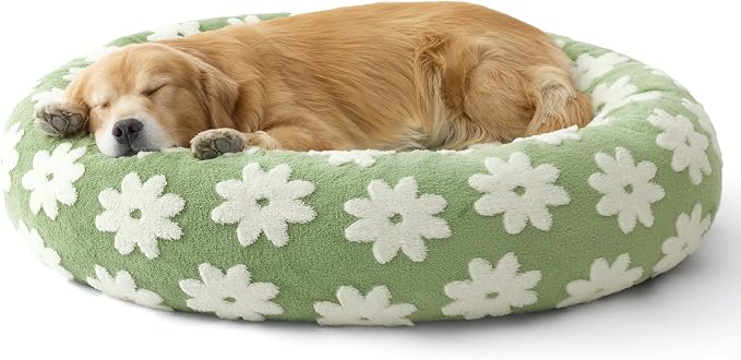 LE SURE Shown on TV Jacquard Donut Dog Beds Extra Large,Green 42x42x9in | XL Orthopedic Calming Pet Bed Sofa, Original Design Pattern,Washable Cover, Home Decor as Gift for Pet,Anti Slip Bottom