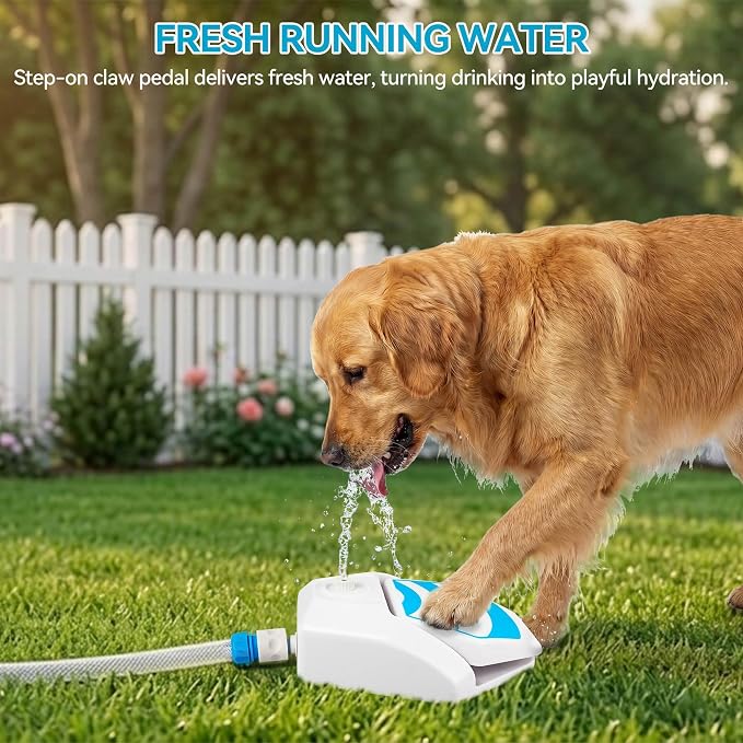 ALL FOR PAWS Outdoor Paw Activated Dog Water Fountain, Step On Dog Water Dispenser, Dog Drinking Fountain with Hose and Connectors (1/2" & 3/4"), Cooling Water Sprinkler for Yard, Garden & Lawn