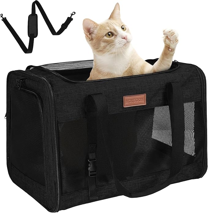 PETUX Large Pet Carrier for Large Cats up to 20 lb for Travel | Top & Side Entry, 4 Side Breathable, Foldable Soft Cat Travel Carrier with Safety Car Seat Buckle & Anti-Scratch Mesh, Black