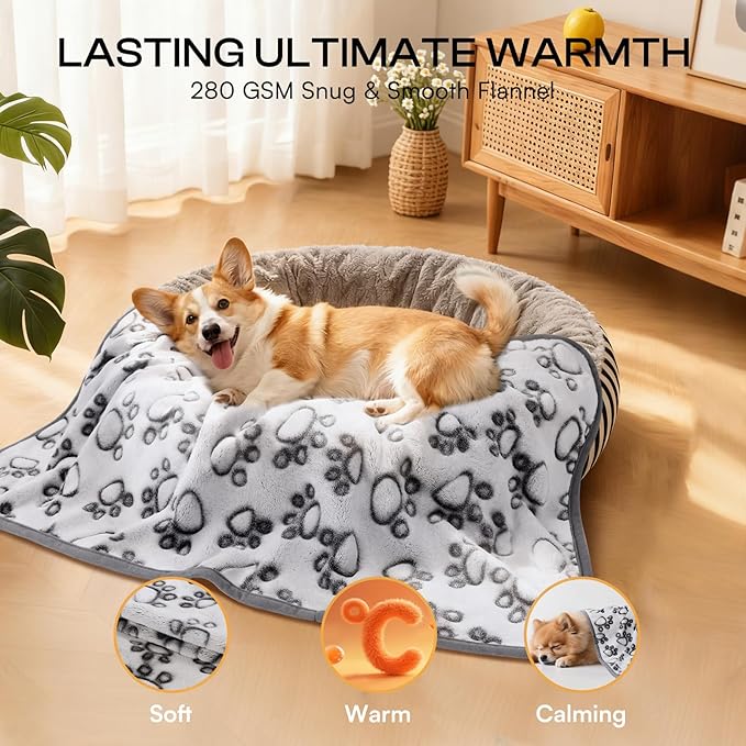 Luciphia 1 Pack 6 Dog Blankets Cat Soft Fluffy Fleece Pet Blanket Warm Cute Print Design Puppy Kitten Doggy Paw Grey Large(41"x31")