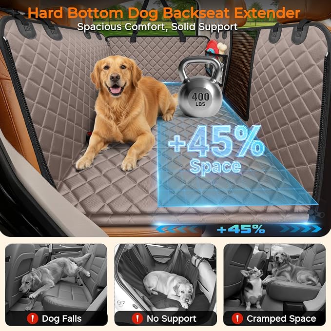 URPOWER Backseat Extender for Dogs - Hard Bottom Dog Car Seat Cover for Back Seat, Dog Hammock for Car and SUV, Pet Rear Seat Protector Dogs Travel Bed with Mesh Window & Side Flaps