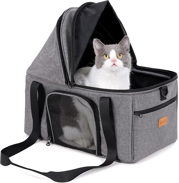 BurgeonNest Top-Expandable Large Cat Carrier, Soft-Sided Cat Bag for Medium & Large Cats Up to 25 lbs, Upgraded Small Dog Car Seat, Pet Travel Bag with Semi-Open Canopy