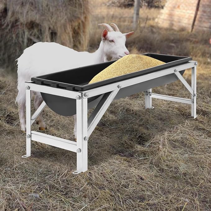 39.4" Long Feed Trough, 35L/9.25Gal Livestock Feeder Trough, Heavy Duty Galvanized Sheet Feeder Trough Animal Feed/Water Station for Goats Sheep Pigs Horses (Black)
