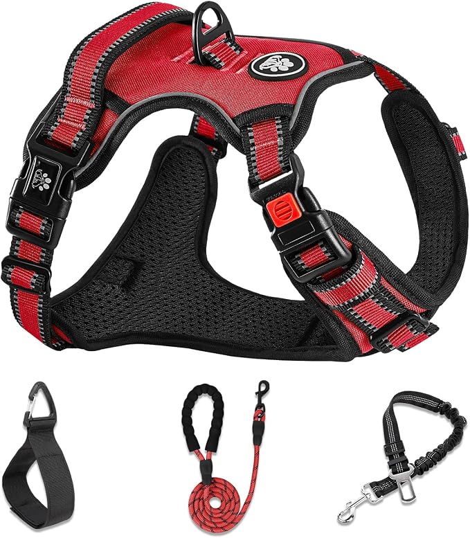 NESTROAD No Pull Dog Harness,Adjustable Oxford Dog Vest Harness with Leash,Reflective No-Choke Pet Harness with Easy Control Soft Handle for Large Dogs(X-Large,Red)