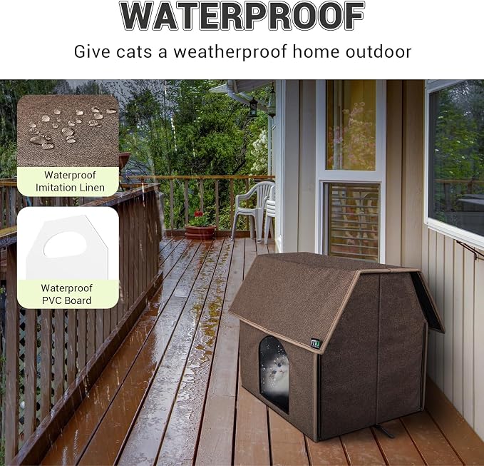 MIU COLOR Outdoor Cat House, Upgraded Large Weatherproof Cat Houses for Outdoor Cats, Insulated Feral Cat Shelter with Removable Soft Mat, Easy to Assemble,17.1" x 15" x 16.6", Brown | Insulated Feral Cat Shelter with Removable Soft Mat, Easy to Assemb...