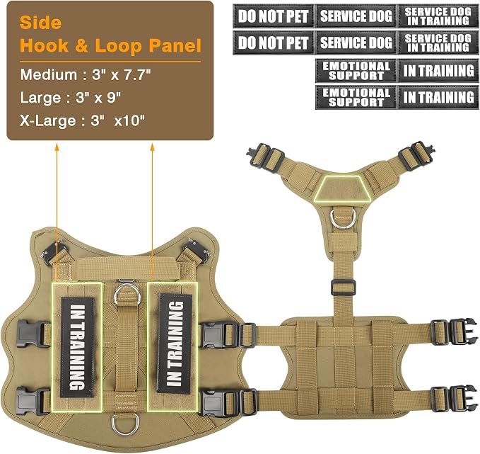 Service Dog Vest Harness for Medium Dog, Tactical Working MOLLE Vest with 10 Pet Patches, No Pull Heavy Duty Harness for Training Walking