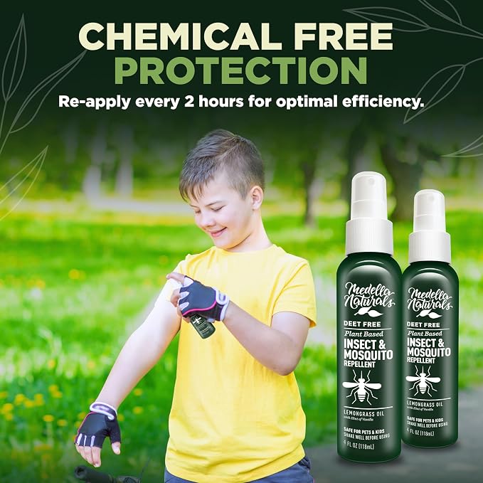 Deet-Free Insect & Mosquito Repellent – Nice Smelling, Pack of 2 (4 oz) | Insect Repellent with Lemongrass Oil Safe for Pets and Kids – Bug Spray Against Mosquitoes, Gnats, Black Flies, and No-See-um