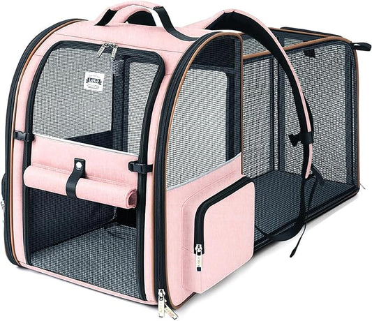 Large Cat Backpack Carrier Expandable Foldable Pet Carrier Backpack for Small Dogs Puppy Medium Cats Fit Up to 18 Lbs for Travel, Hiking,Pink XL Size