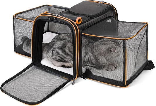 Expandable Airline Approved Pet Carrier - Collapsible Soft Sided Cat & Dog Travel Carrier with Mesh Windows & Adjustable Strap (Tangerine)