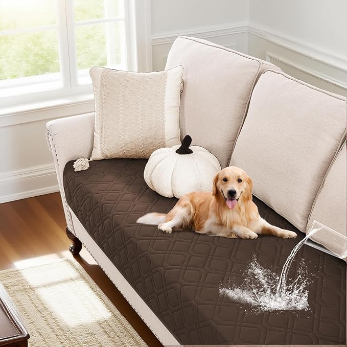 PrinceDeco Waterproof Dog Blanket Replacement Dog Bed Cover with Anti-Slip Back Washable Large Pet Blanket for Furniture Bed Couch Sofa32x74 Inch,Brown