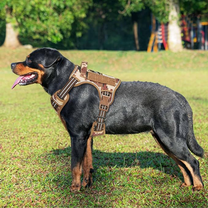 Beebiepet Heavy Duty Tactical Dog Harness for Small Dogs, No Pull Adjustable Pet Harness Reflective Service Training Easy Control Pet Vest Military K9 Working Dog Harnesses-X- Large, Desert Camo