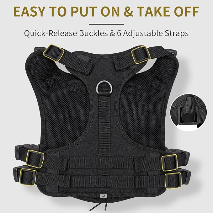Tactical Dog Harness for Medium Dogs, Heavy Duty No Pull Dog Harness with Handle, Adjustable 6-Buckle Pet Vest for Pitbull, Border Collie, Boxer, Walking, Training, Hunting