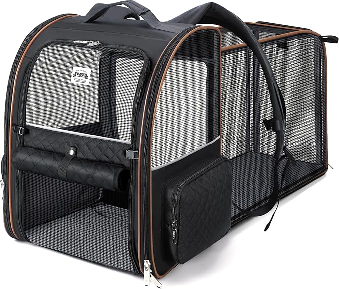 Large Cat Backpack Carrier Expandable Pet Carrier Backpack for Small Dogs Medium Cats Fit Up to 18 Lbs, Dog Backpack Carrier, Foldable Puppy Backpack Carrier for Travel,Black