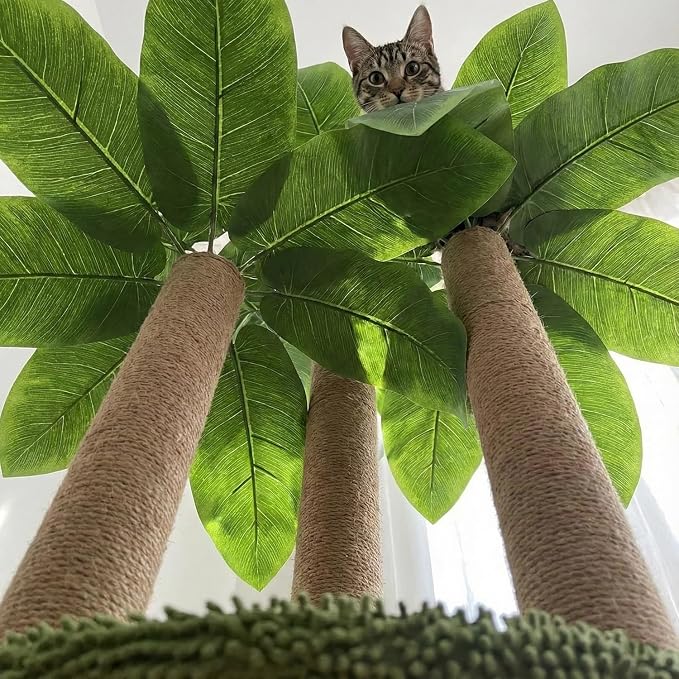 LEMONDA 31.5Inch Cat Scratching Post,Cat Scratcher Tree with 3 Scratching Poles & 2 Interactive Dangling Balls,Cats Scratching Posts for Indoor Kitten & Adult Cats