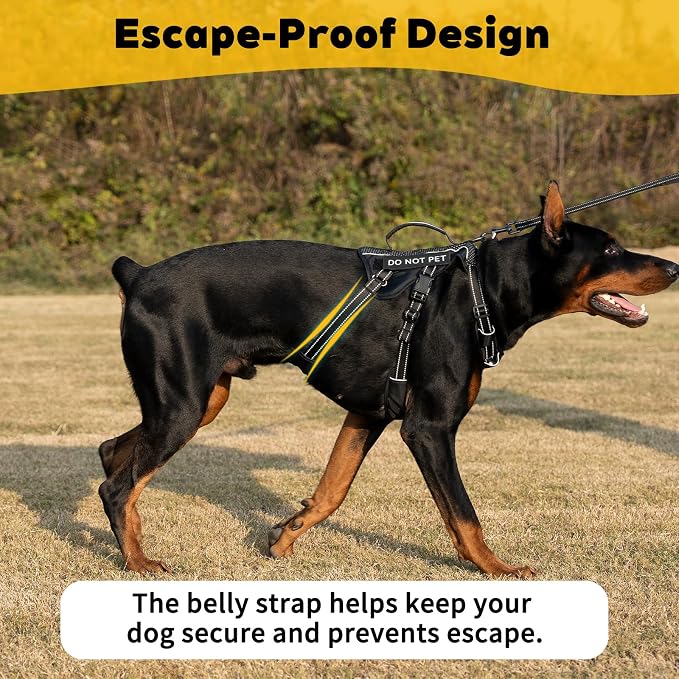 Service Dog Vest Harness, Escape Proof Harness with 6 Patches, No-Pull, Reflective Harness with Handle, Adjustable for Small to Large Dogs, for Training and Hiking (Black, M)