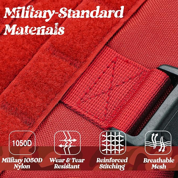 rabbitgoo Tactical Dog Harness for Medium, Heavy Duty Military No Pull Vest | Sturdy Metal Buckles, 5 Adjustments, Molle System, Powerful Pullers for Training, Hunting, Outdoor, Red, Medium