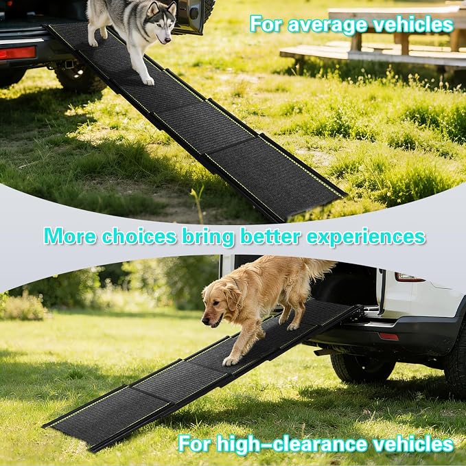 CypherX 71" Dog Ramp for Car SUV, Portable Folding Pet Ramp for Large Dogs | Gentle Incline Dog Car Ramp, Non-Slip Carpet Surface, Telescoping Anti-Pinch Pet Stairs, Sturdy Aluminum Supports 250lbs
