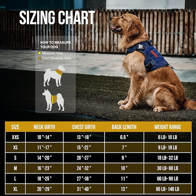 OneTigris Tactical Dog Harness with Handle No-Pull Adjustable for Small Dog | Military 1000D Pullable Nylon, Service Dog Vest with Hook & Loop Panels, Easy On & Off for Walking Hiking Training Blue S