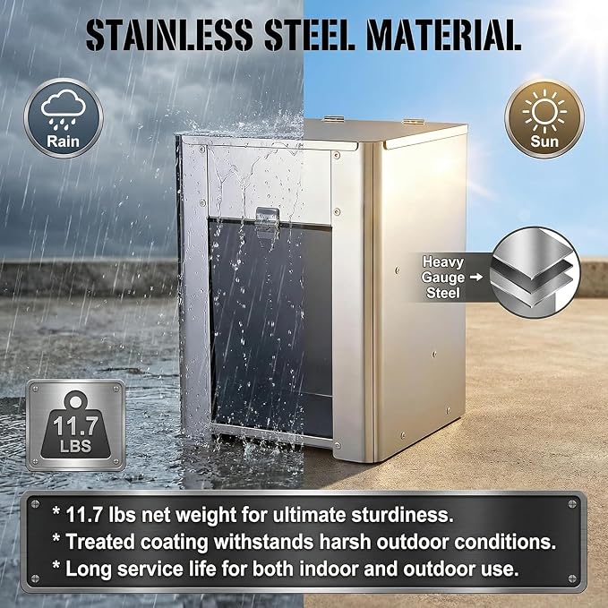 6.8L(15 lbs) Gravity Dog Feeder – Stainless Steel Automatic Pet Food Dispenser, No Power Outdoor Dog Feeder, for cat and Small Dog, Wall Mount or Floor Pet Feeding Station,Weather-Resistant