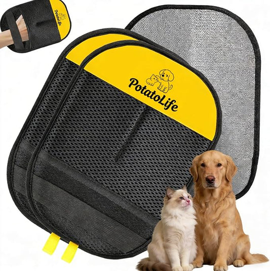 PotatoLife Pet Hair Removal Glove Upgraded Reusable Electrostatic Washable Fur Remover for Dogs Cats, Grooming Mitt for Couch, Sofa, Furniture, Carpet, Clothing and Car Seat, 2-Pack Large | Easy to Clean,Quick Hair Pickup,No Sticky Refills,Multi Surfac...