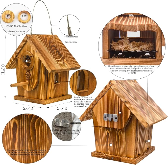 Bird Houses for Outside,DIY Kit for Adults & Kids,Solid Mortise & Tenon Structure,Carbonized for Durability and Aesthetic Appeal,Easy to Clearance,Paint Kit Included