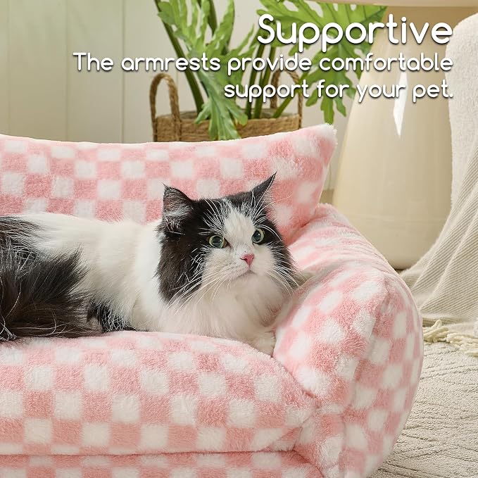 Hollypet Cat Bed Small Dog Orthopedic Couch Beds for Pets up to 20 lbs | Fluffy Multifunctional Double-Layer Warming Kitten Pet Couch Orthopedic Beds with Machine Washable Cover and Non-Slip Bottom