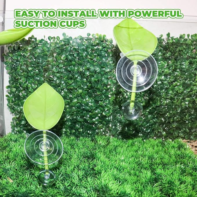 3 Pack Plastic Leaf Decorations with Suction Cups, Frog Habitat Platform, Reptile Decorations for Terrarium, Frog Tank Accessories, Terrarium Decor for African Dwarf, and Toad (Green)