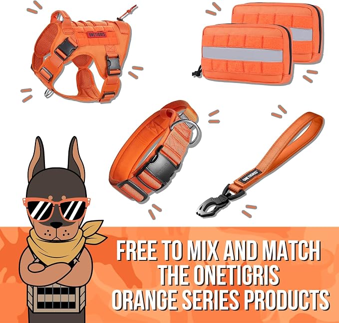 OneTigris Tactical Dog Harness Vest No-Pull Service Dog Vest for Small Dogs | 1000D Pullable Nylon, with Control Handle and Hook & Loop Panels, Easy On & Off, Adjustable for Walking Training Orange XS