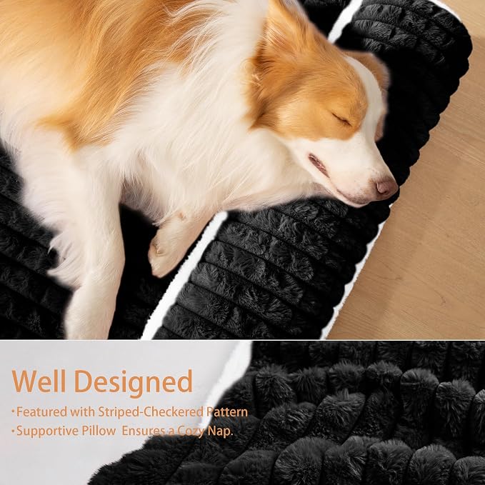 Orthopedic Medium Dog Bed Pillow Pet Sofa Bed 30''X20'' Black | Egg-Crate Foam Pet Couch Medium Size Dog, Waterproof Removable Washable Cover,Furry Puppy Crate Mat With Nonskid Bottom