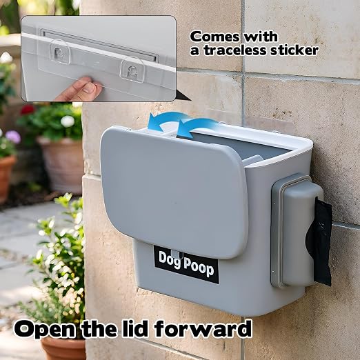 Rainmae Dog Poop Trash Can Outside, Dog Poop Trash Can, 2 Gallon Hanging Dog Poop Bin with Lid and Trash Bag Dispenser, Plastic Garbage Container for Fence, Counter Top, Yard and Outdoor Activities