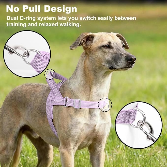 No Pull Dog Harness with Handle, Adjustable Soft Mesh Padded Vest | Reflective Walking Harness with Front Clip for Small Medium Large Dogs, Quick Fit No Escape for Training, Purple, XS