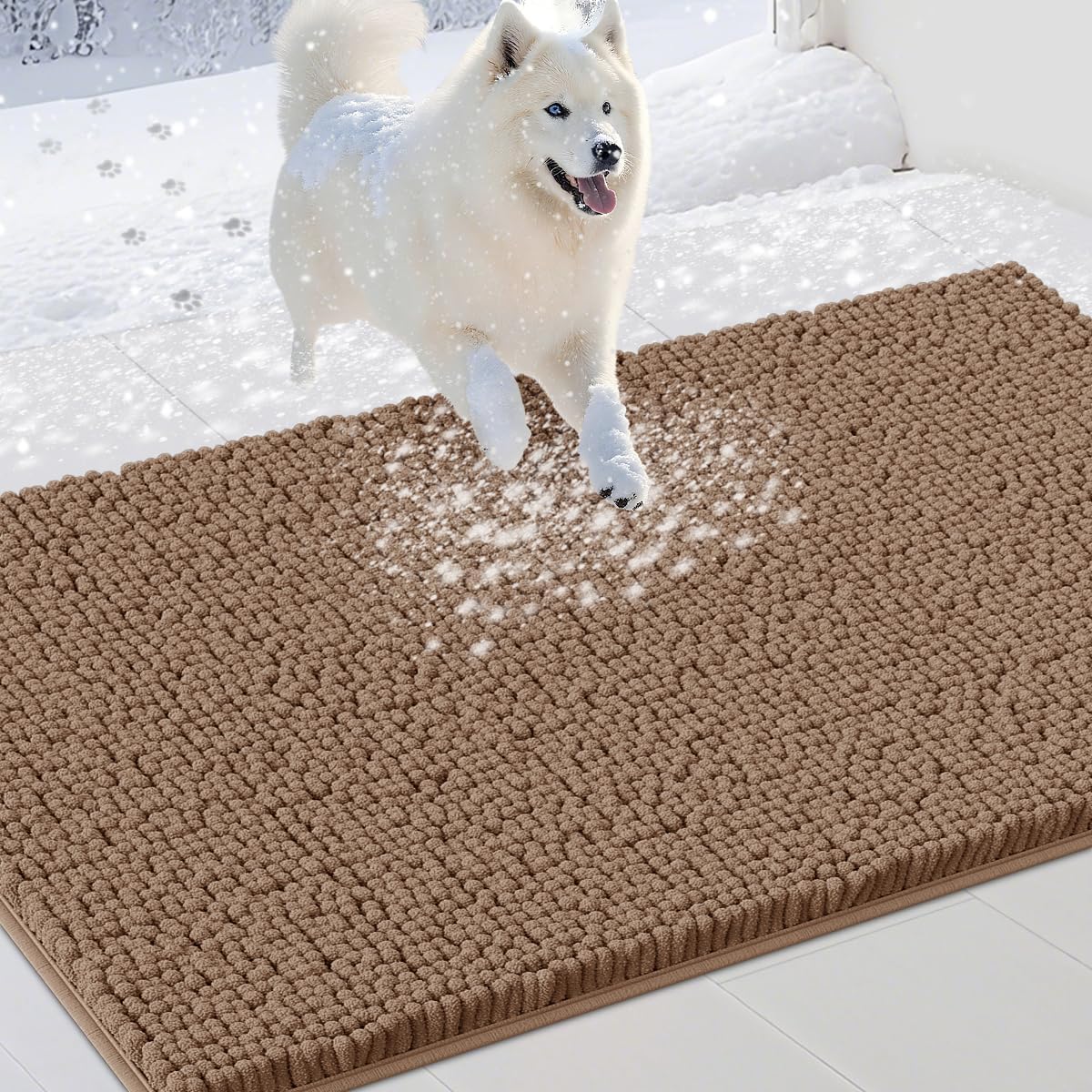 Extra Large Dog Door Mats for Muddy Paws, Chenille Absorbent Dog Mats, Non Slip Heavy Mud Mat for Dogs, Soft Pet Mat for Entryway, Mud Paws, Inside Floor,60" x 36", Camel