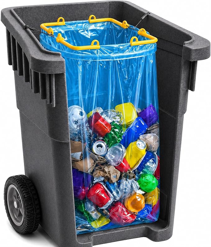 Trash Bag Holder 13x13 – Metal Garbage Bag Frame with Clips – Holds 13, 30 & 33 Gallon Liners Inside 32-96 Gallon Cans – Foldable Bag Stand & Opener for Kitchen, Camping, & RV