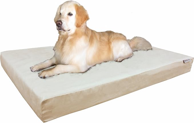 Dogbed4less Premium Orthopedic Memory Foam Dog Bed for Large Dogs, Waterproof Case and Extra Pet Bed Cover, XXL 55"X37"X4", Khaki
