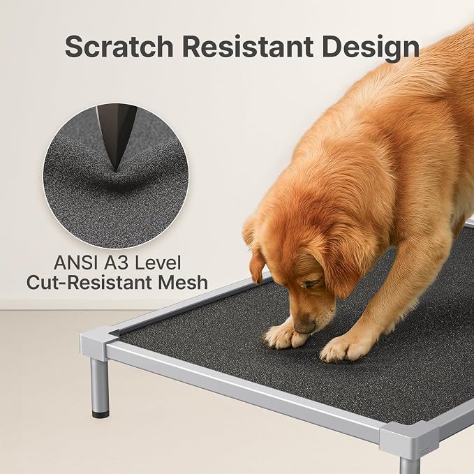 Elevated Dog Beds Large Sized Dog, Chew Proof Aluminum Alloy Heavy Duty Dogs Supplies Cooling Raised Pet Cot Indestructible with Anti-Rust Washable Assembly for Crate Outdoor-48.4"x 32" x 6.5"
