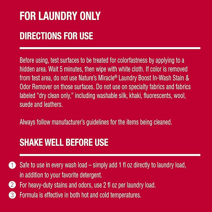 Nature's Miracle Laundry Boost In-Wash Stain & Odor Remover & Advanced Cat Stain and Odor Eliminator Spray, Spot Stain and Pet Odor Remover, Fresh Scent, 32 Fl Oz (Pack of 1)