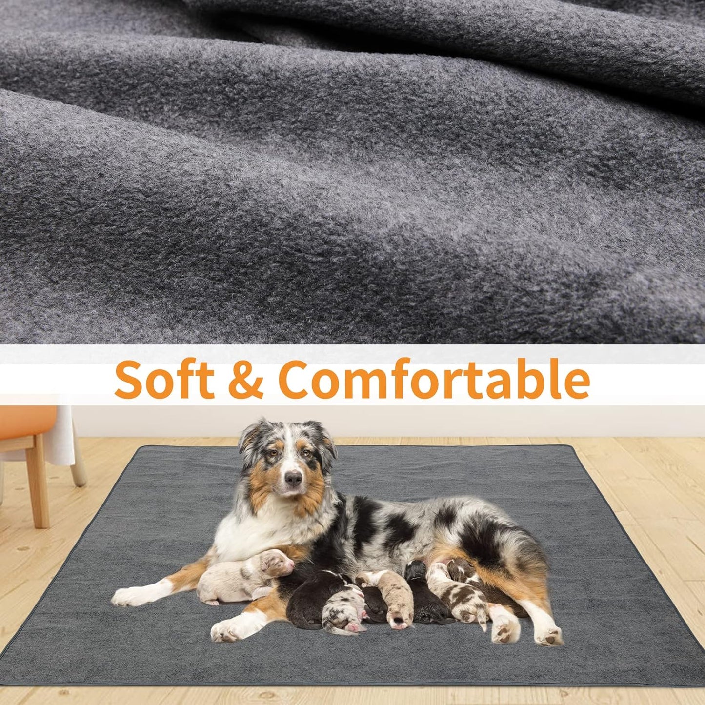 LOOBANI Washable Pee Pad for Dogs, 2 Packs Non-Slip Puppy Training Pads, Fast Absorbent Pet Whelping Pads, Puppy Playpen Mat for Incontinence, Housebreak, Crate, 36x41in, Gray